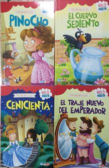 Portada del libro APRENDIENDO A LEER NIVEL 0 (CENICIENTA, TRAJE NUEVO DEL EMPERADOR, CUERVO SEDIENTO, PINOCHO) BBPEG2023 - Compralo en Aristotelez.com