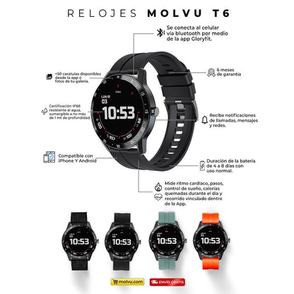 Compra 1 Reloj inteligente T6 Negro en click.gt