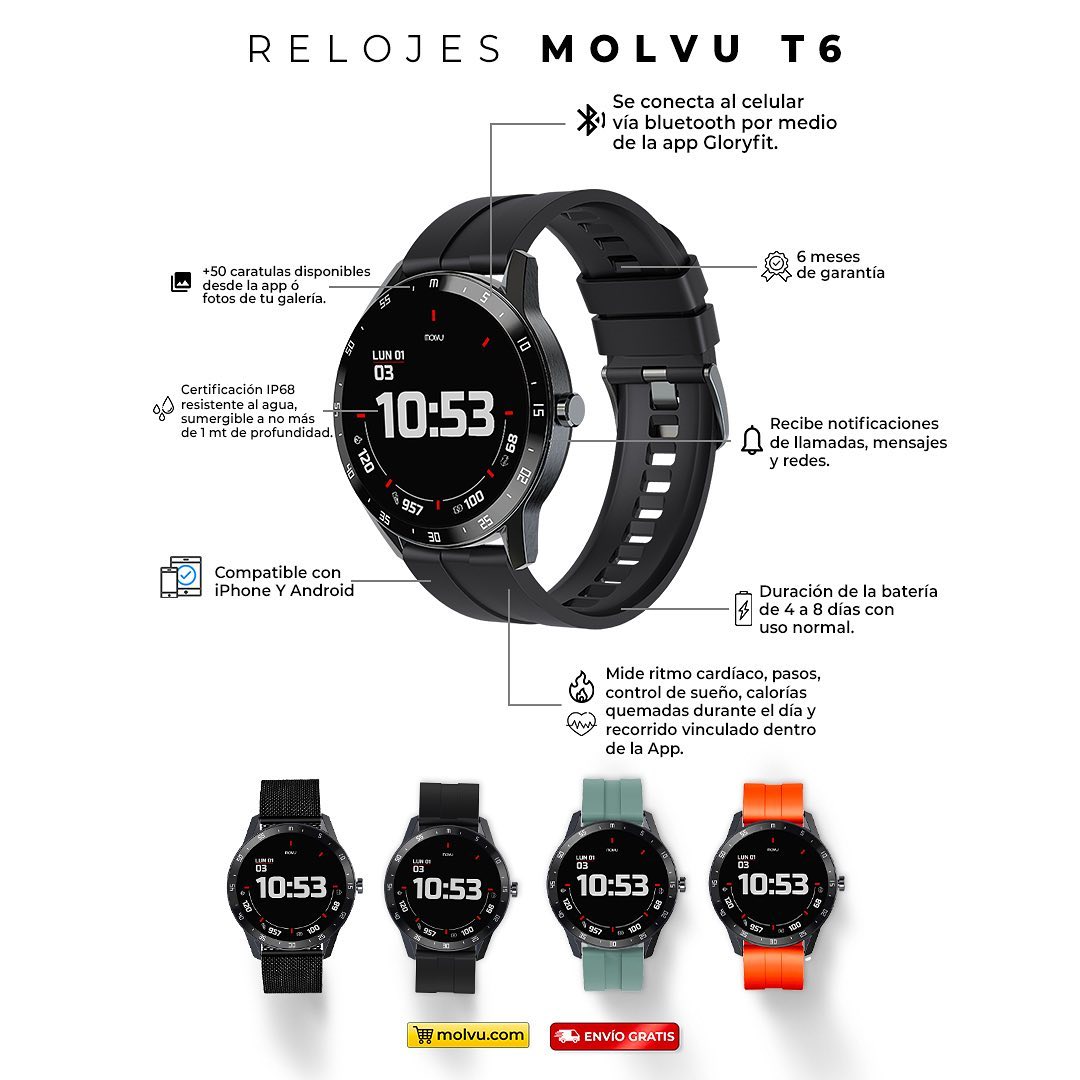 Compra Reloj T6 Negro + Audífonos K2 en click.gt