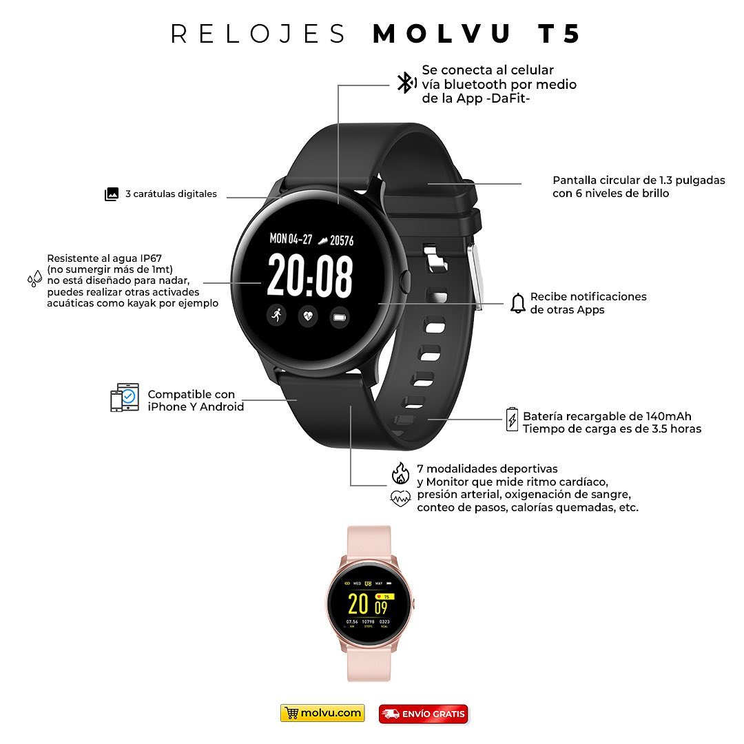 Compra Reloj inteligente T5 Rosado en click.gt