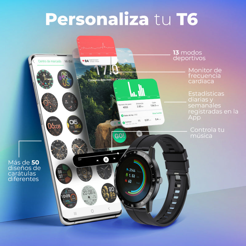 Compra Reloj T6 Negro + Audífonos K2 en click.gt